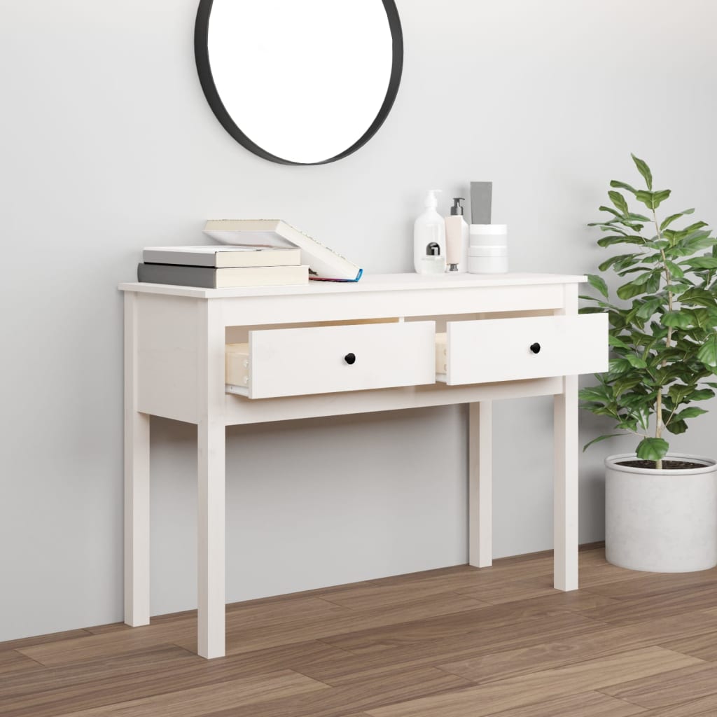 Konsolipöytä valkoinen 100x35x75 cm täysi mänty - Sisustajankoti.fi