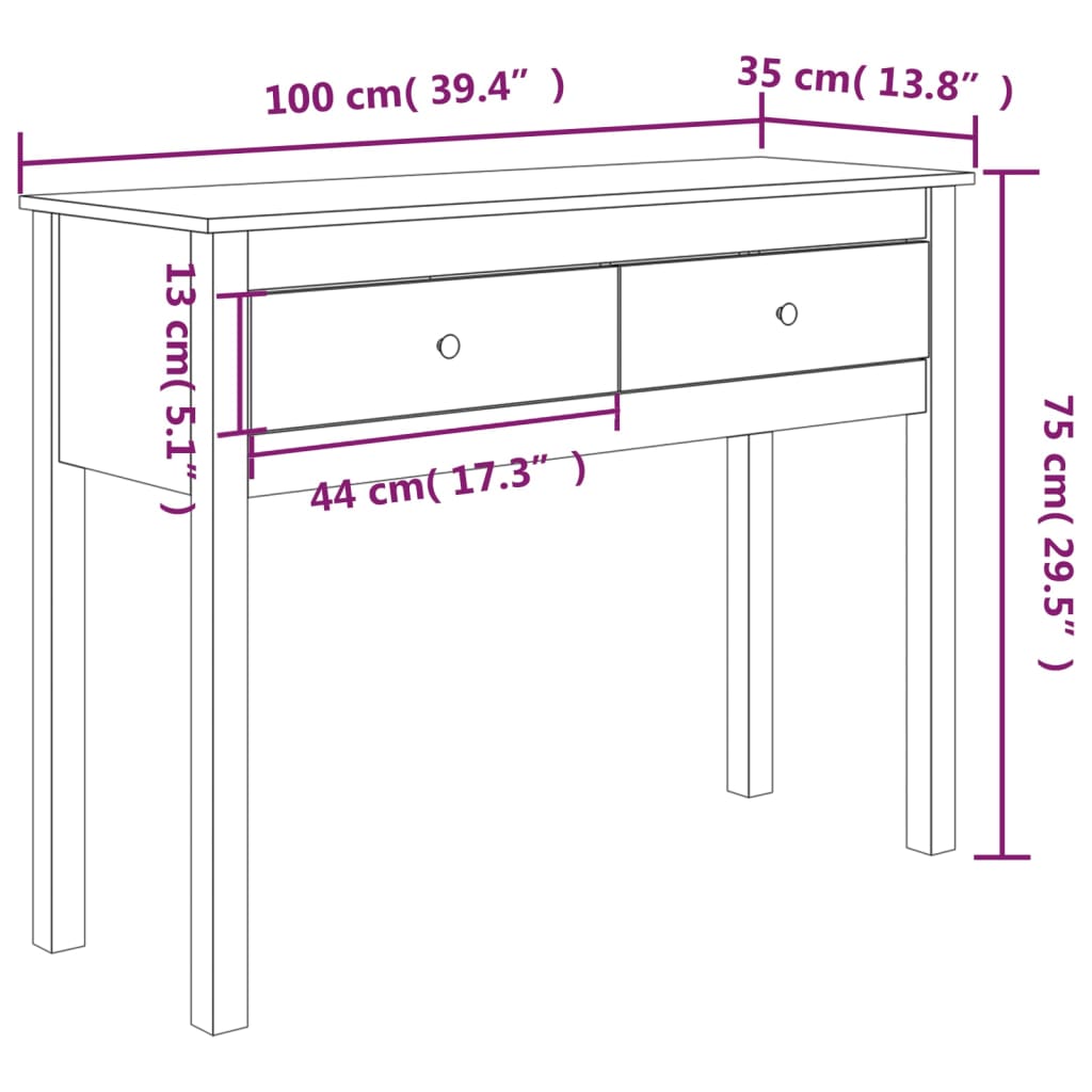 Konsolipöytä harmaa 100x35x75 cm täysi mänty - Sisustajankoti.fi