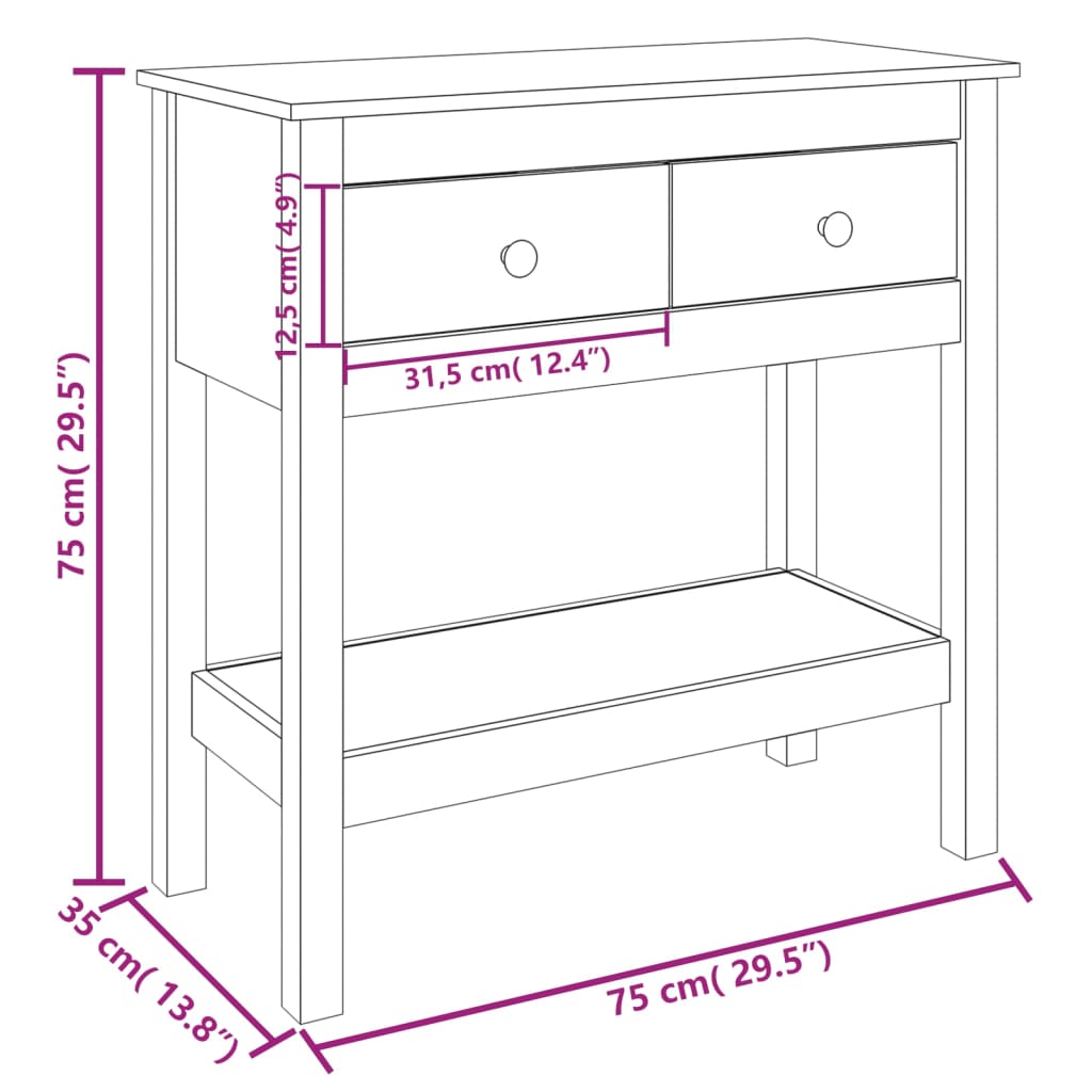 Konsolipöytä harmaa 75x35x75 cm täysi mänty - Sisustajankoti.fi