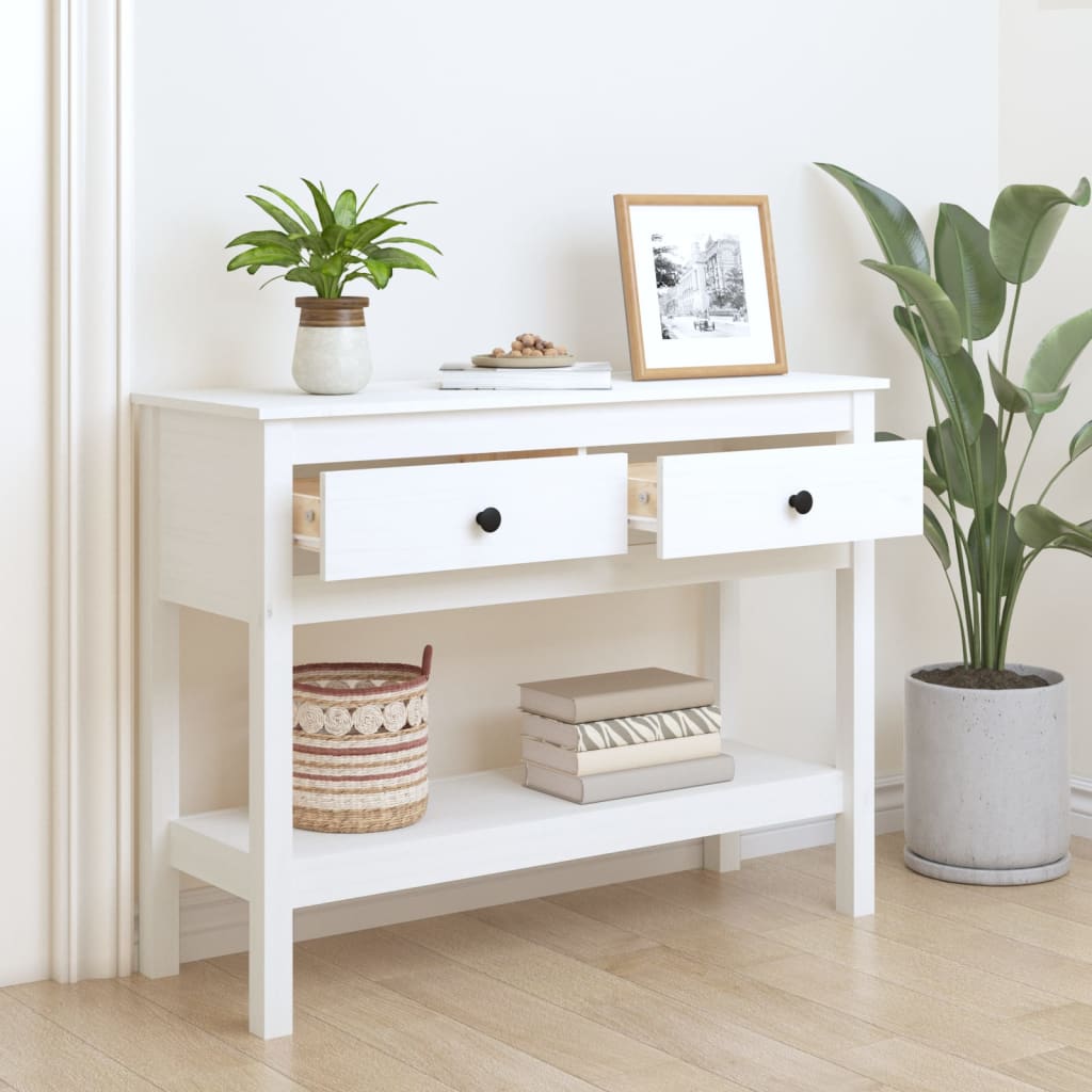 Konsolipöytä valkoinen 100x35x75 cm täysi mänty - Sisustajankoti.fi
