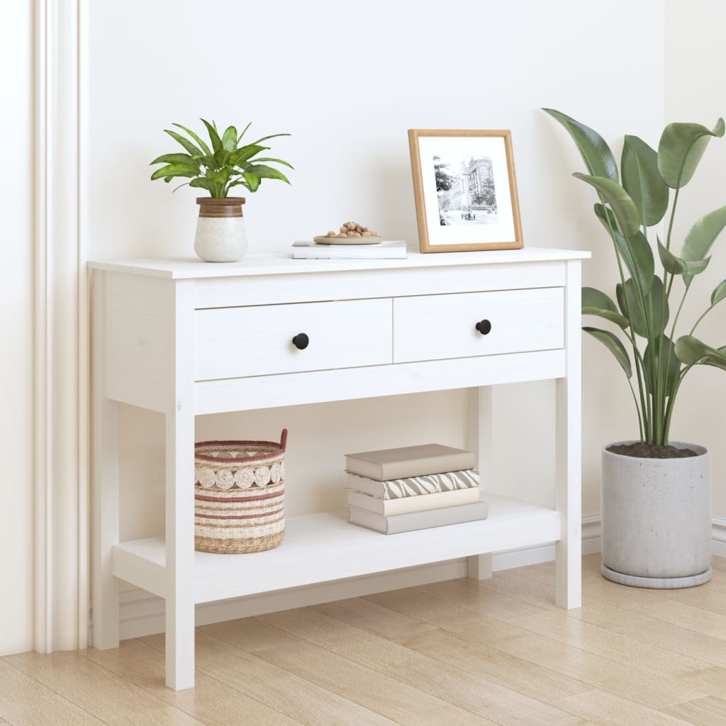 Konsolipöytä valkoinen 100x35x75 cm täysi mänty - Sisustajankoti.fi