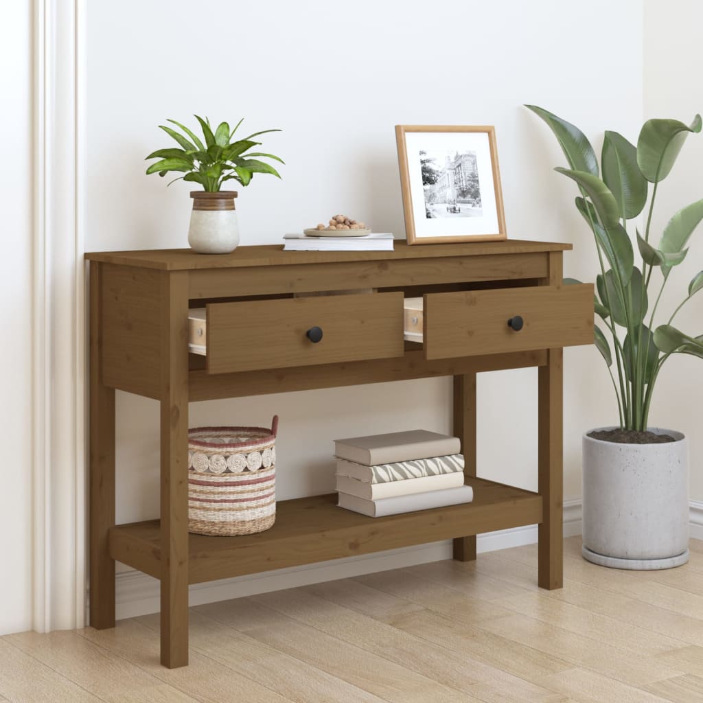 Konsolipöytä hunajanruskea 100x35x75 cm täysi mänty - Sisustajankoti.fi