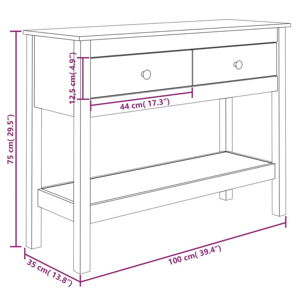 Konsolipöytä musta 100x35x75 cm täysi mänty - Sisustajankoti.fi