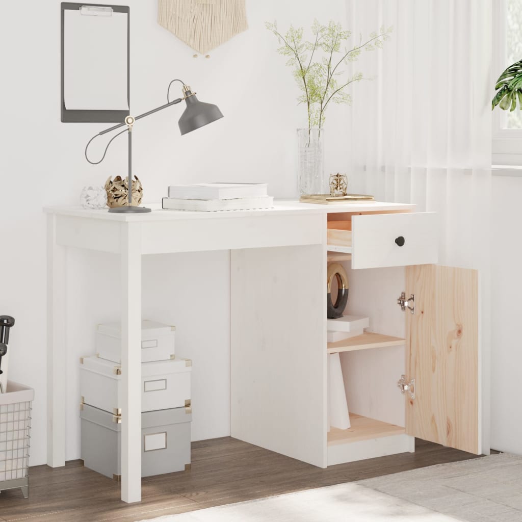 Työpöytä valkoinen 100x50x75 cm täysi mänty - Sisustajankoti.fi