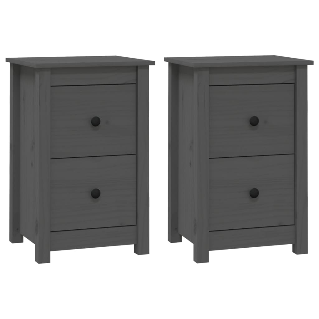 Yöpöydät 2 kpl harmaa 40x35x61,5 cm täysi mänty - Sisustajankoti.fi