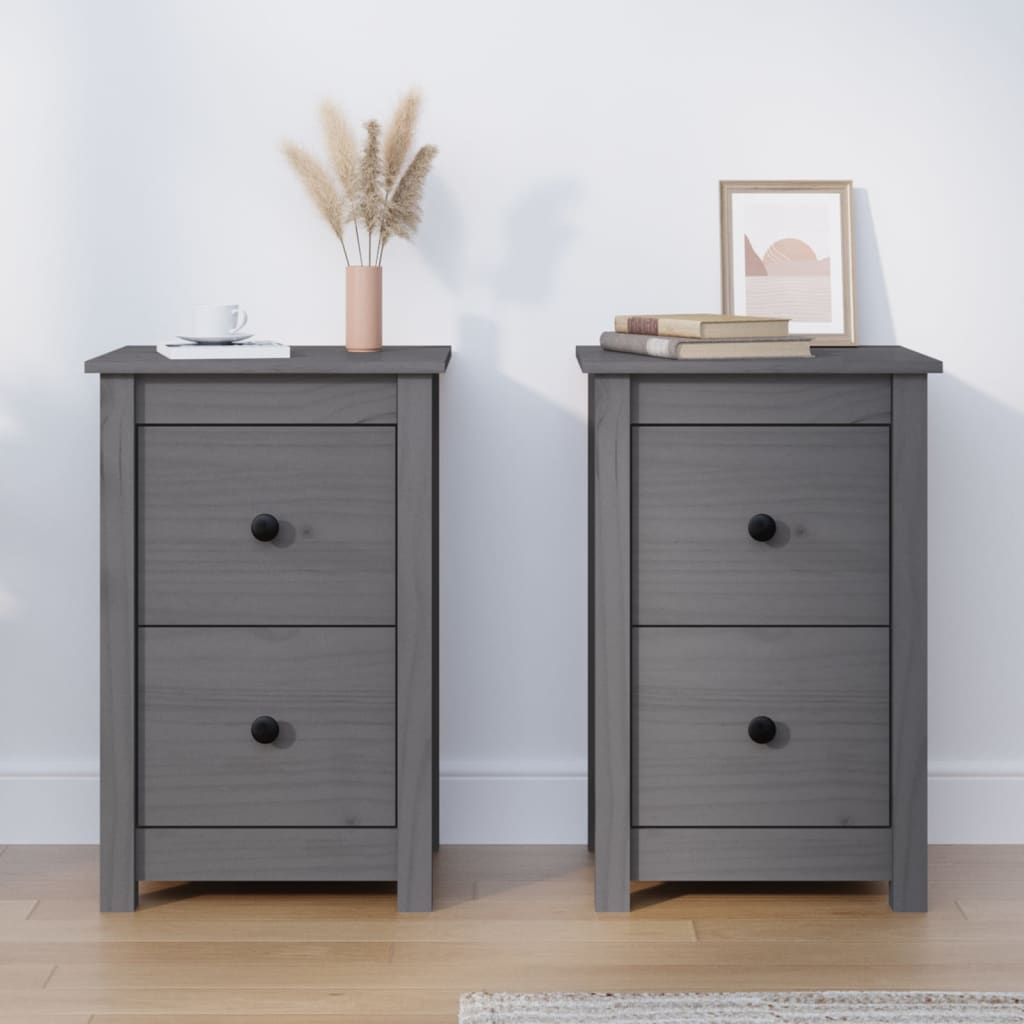 Yöpöydät 2 kpl harmaa 40x35x61,5 cm täysi mänty - Sisustajankoti.fi