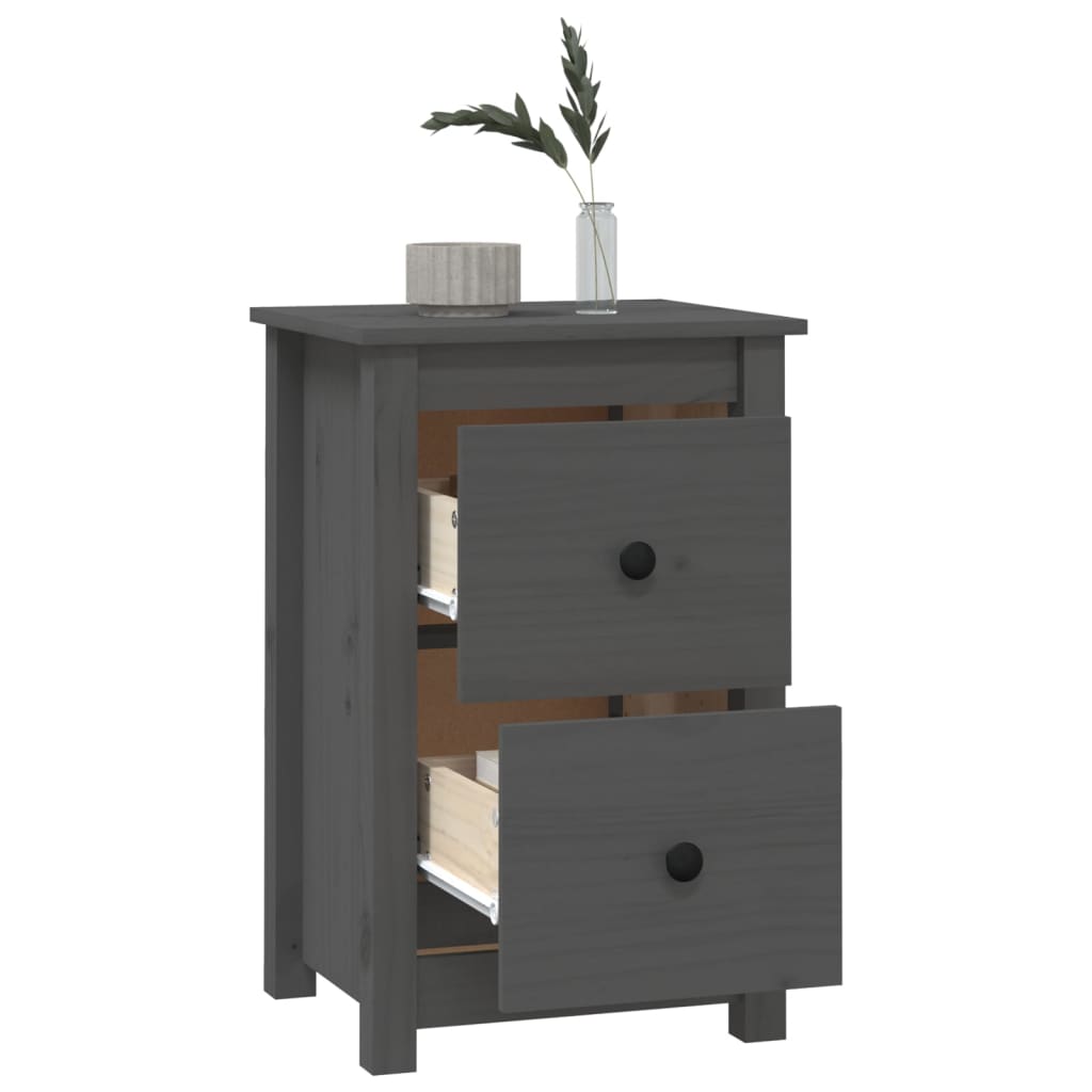 Yöpöydät 2 kpl harmaa 40x35x61,5 cm täysi mänty - Sisustajankoti.fi