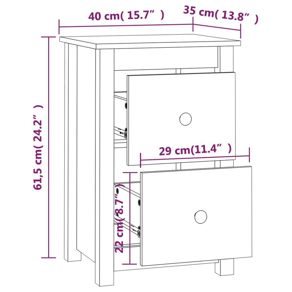 Yöpöydät 2 kpl harmaa 40x35x61,5 cm täysi mänty - Sisustajankoti.fi