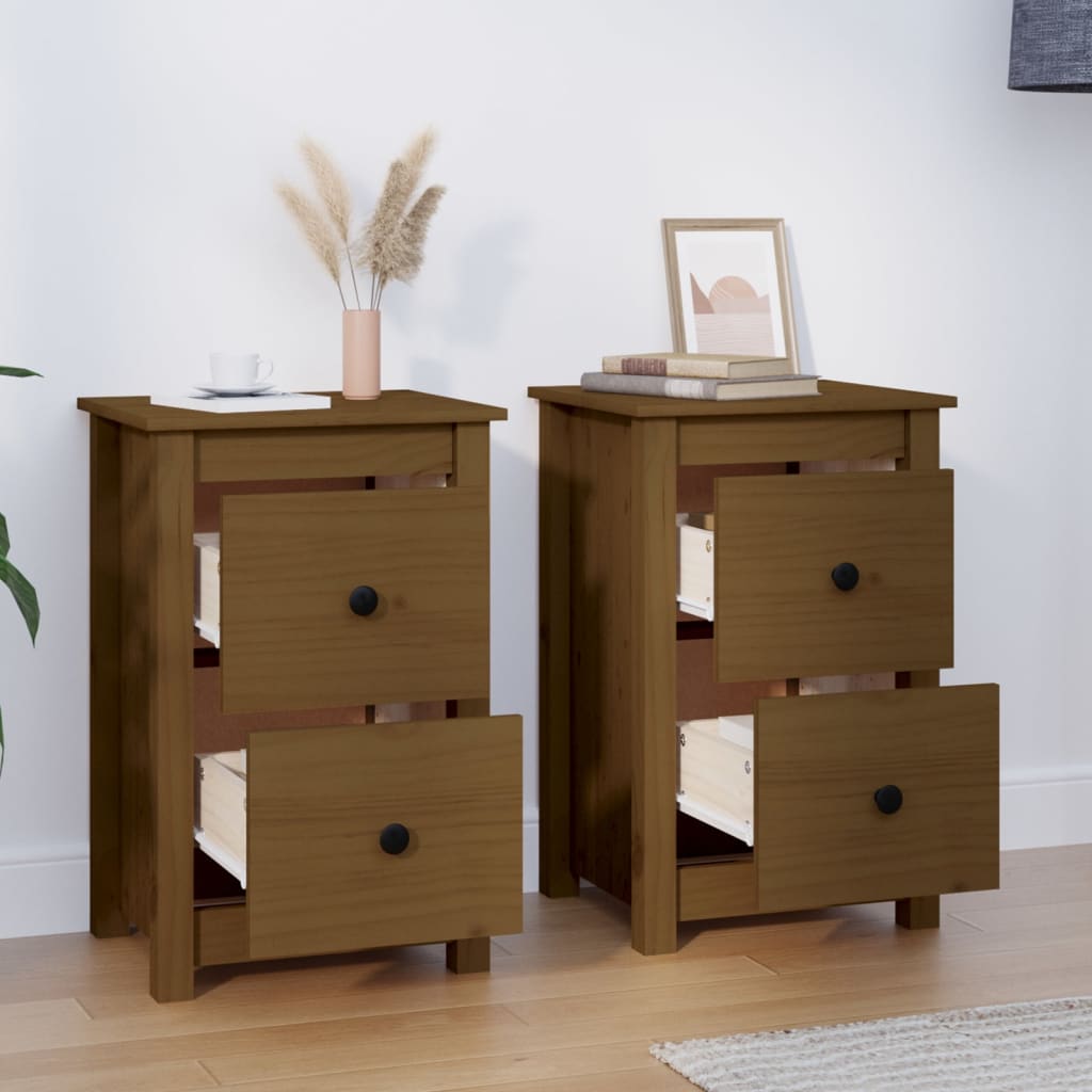 Yöpöydät 2 kpl hunajanruskea 40x35x61,5 cm täysi mänty - Sisustajankoti.fi