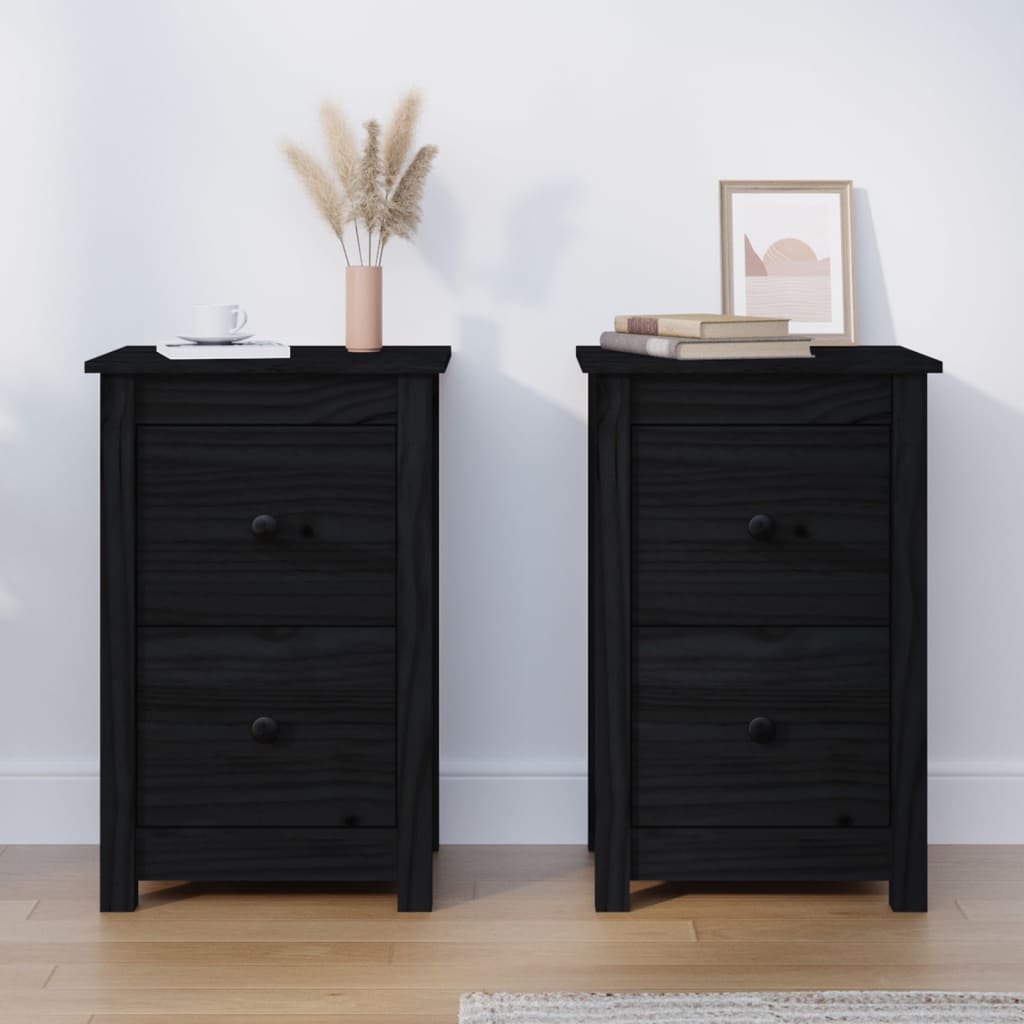 Yöpöydät 2 kpl musta 40x35x61,5 cm täysi mänty - Sisustajankoti.fi