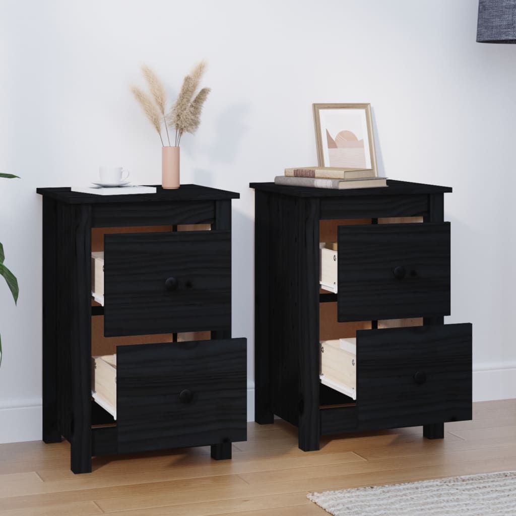 Yöpöydät 2 kpl musta 40x35x61,5 cm täysi mänty - Sisustajankoti.fi