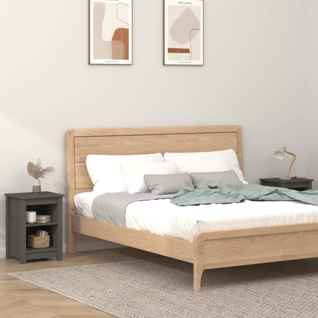 Yöpöydät 2 kpl harmaa 40x35x55 cm täysi mänty - Sisustajankoti.fi