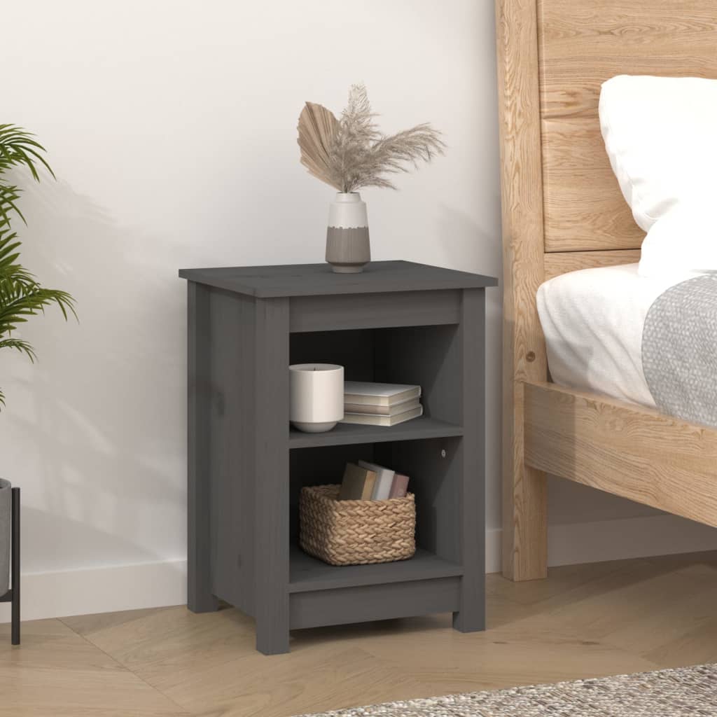 Yöpöydät 2 kpl harmaa 40x35x55 cm täysi mänty - Sisustajankoti.fi