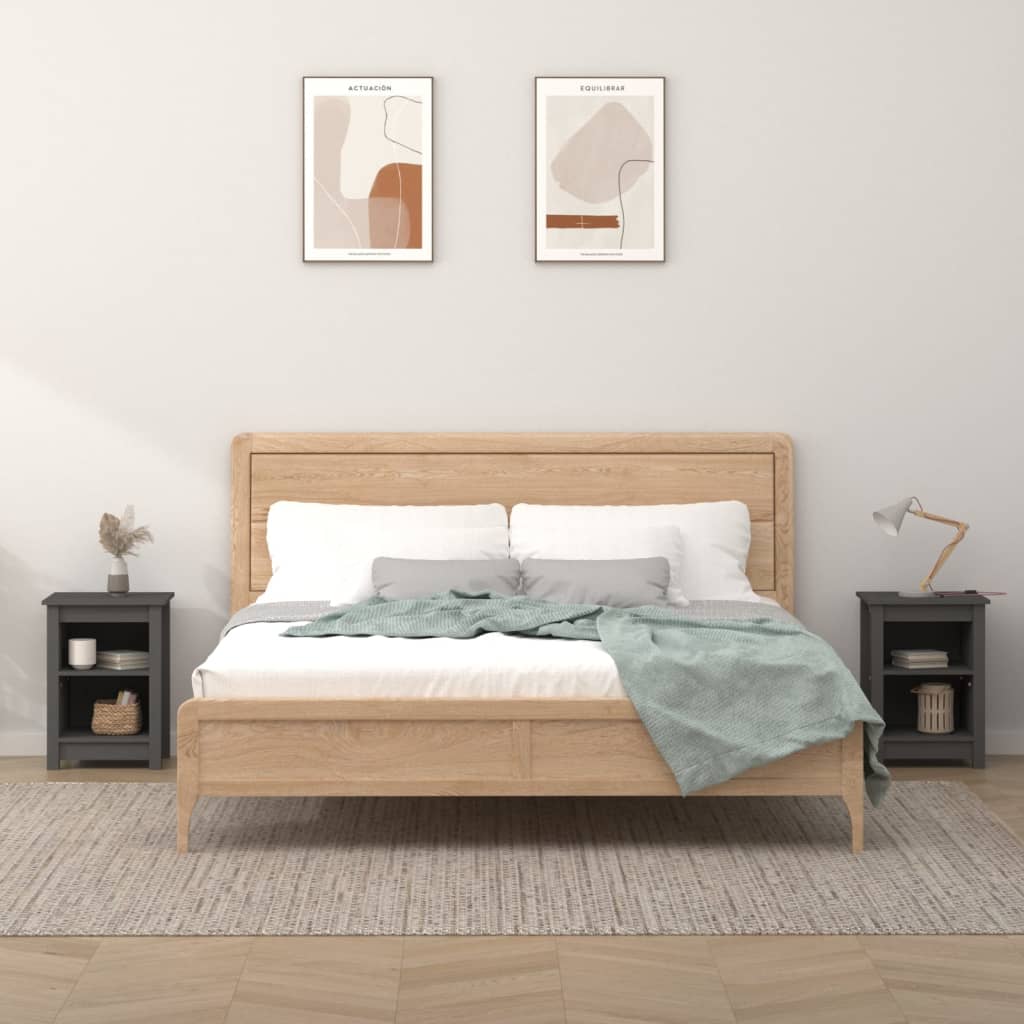Yöpöydät 2 kpl harmaa 40x35x55 cm täysi mänty - Sisustajankoti.fi