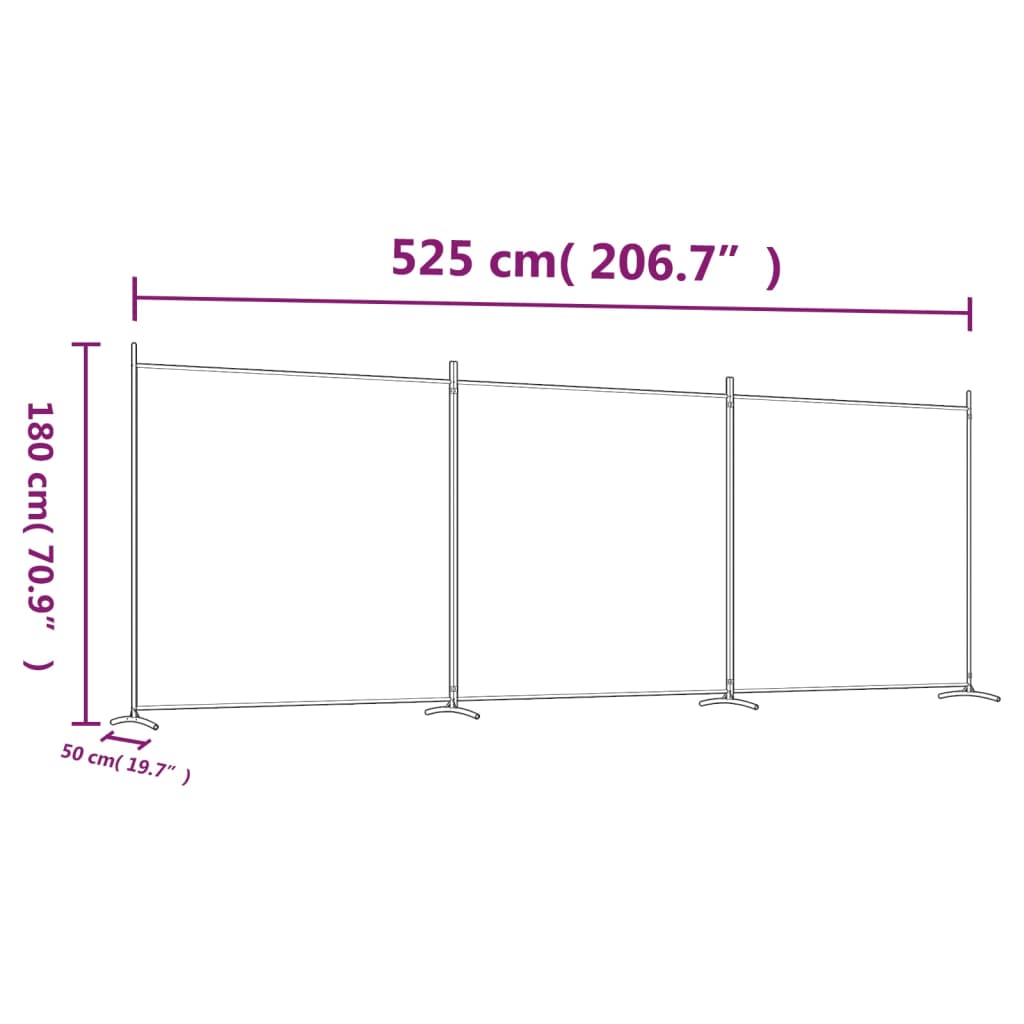 3-paneelinen Tilanjakaja valkoinen 525x180 cm kangas - Sisustajankoti.fi