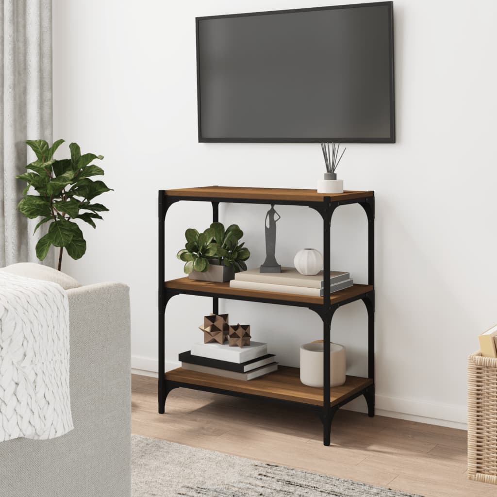 Kirjahylly ruskea tammi 60x33x70,5 cm tekninen puu ja teräs - Sisustajankoti.fi