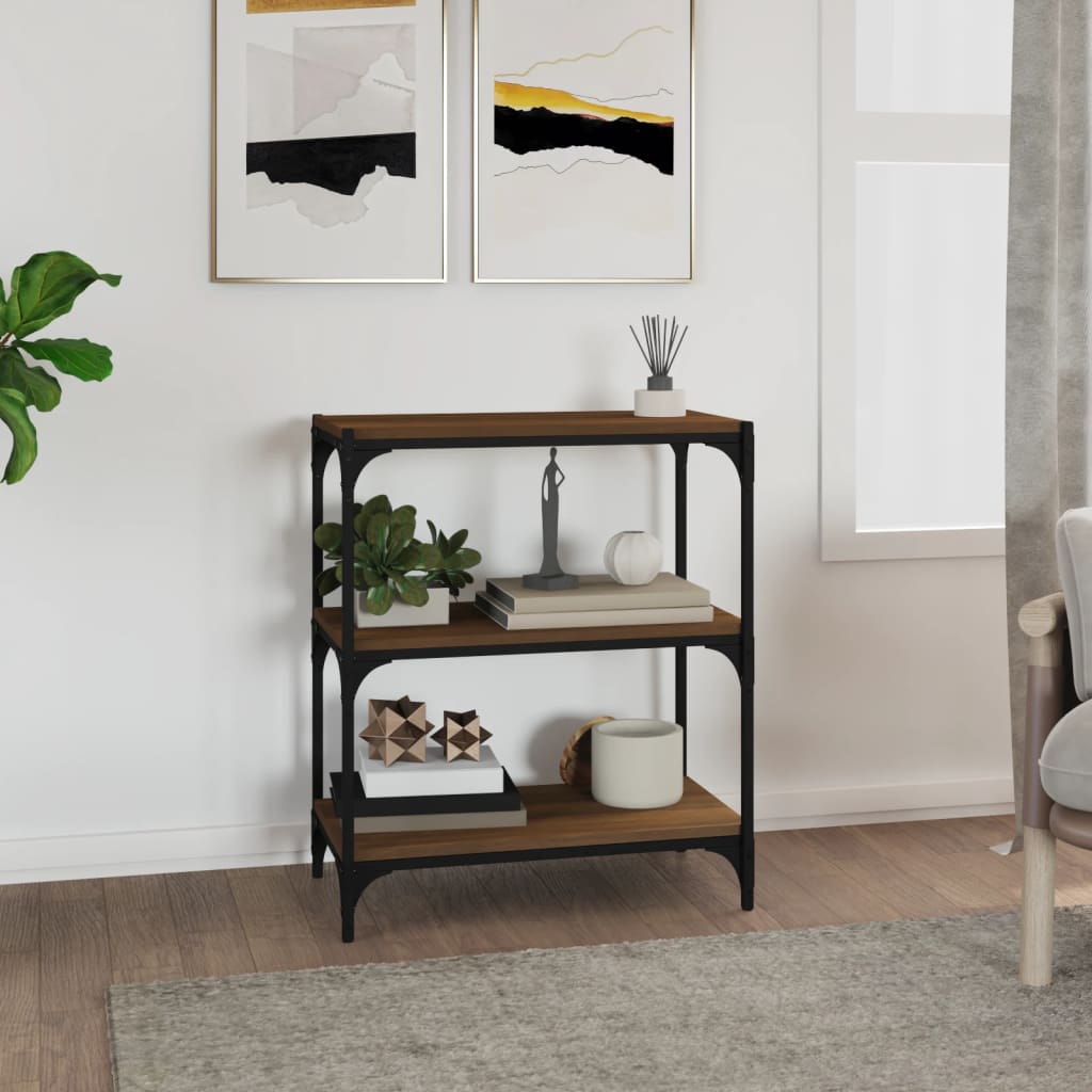 Kirjahylly ruskea tammi 60x33x70,5 cm tekninen puu ja teräs - Sisustajankoti.fi