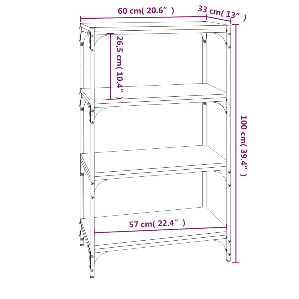Kirjahylly musta 60x33x100 cm tekninen puu ja teräs - Sisustajankoti.fi