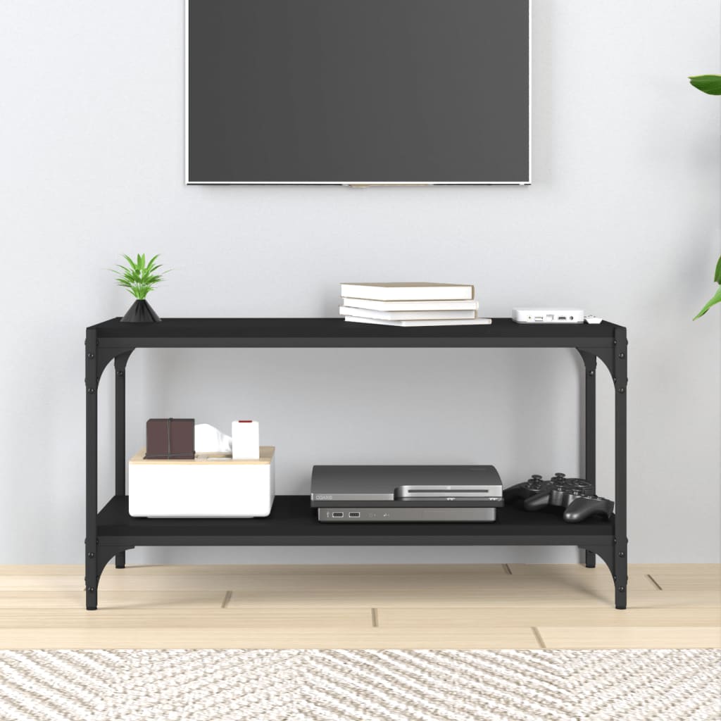 TV-taso musta 80x33x41 cm tekninen puu ja teräs - Sisustajankoti.fi
