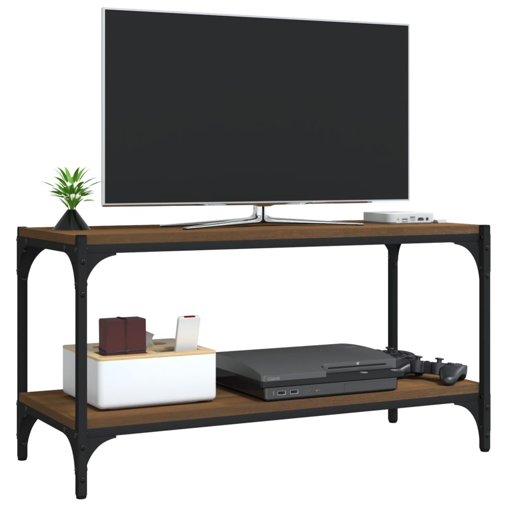 TV-taso ruskea tammi 80x33x41 cm tekninen puu ja teräs - Sisustajankoti.fi