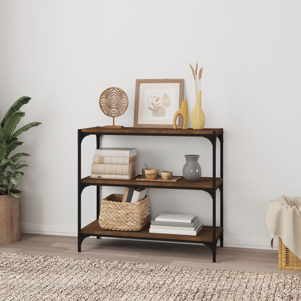 Kirjahylly ruskea tammi 80x33x70,5 cm tekninen puu ja teräs - Sisustajankoti.fi