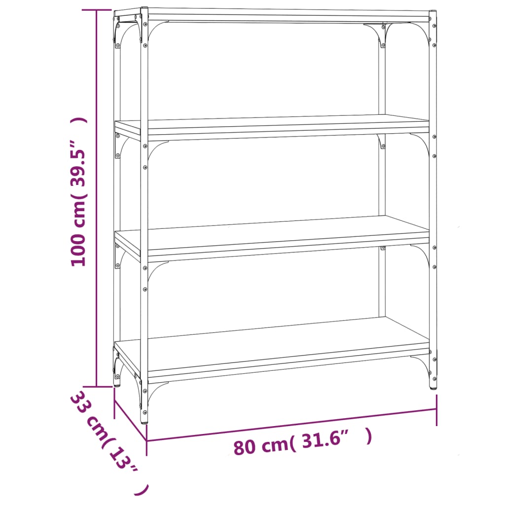 Kirjahylly musta 80x33x100 cm tekninen puu ja teräs - Sisustajankoti.fi