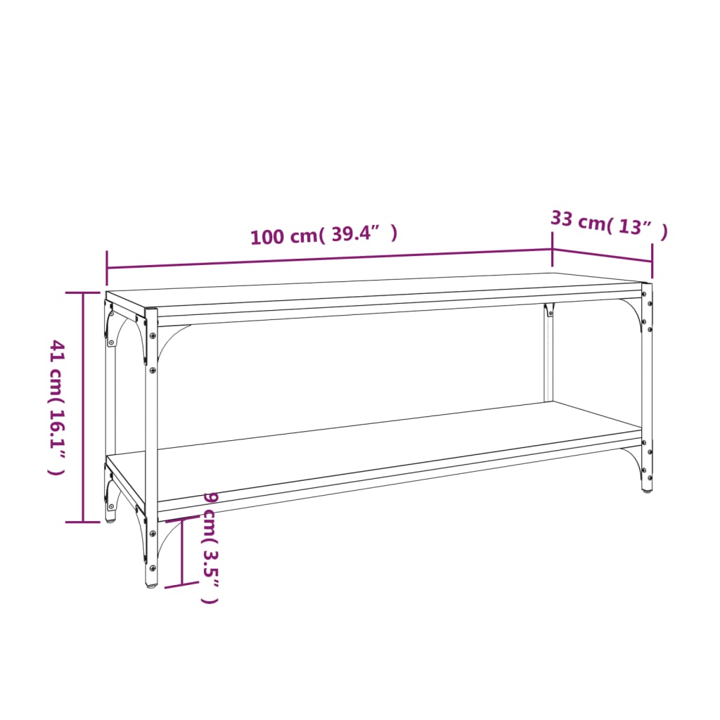 TV-taso ruskea tammi 100x33x41 cm tekninen puu ja teräs - Sisustajankoti.fi