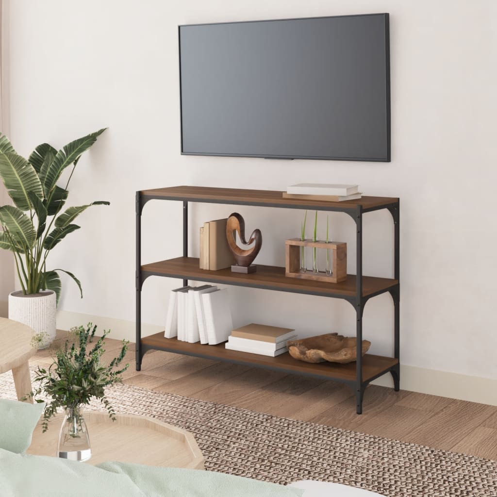 Kirjahylly ruskea tammi 100x33x70,5 cm tekninen puu ja teräs - Sisustajankoti.fi