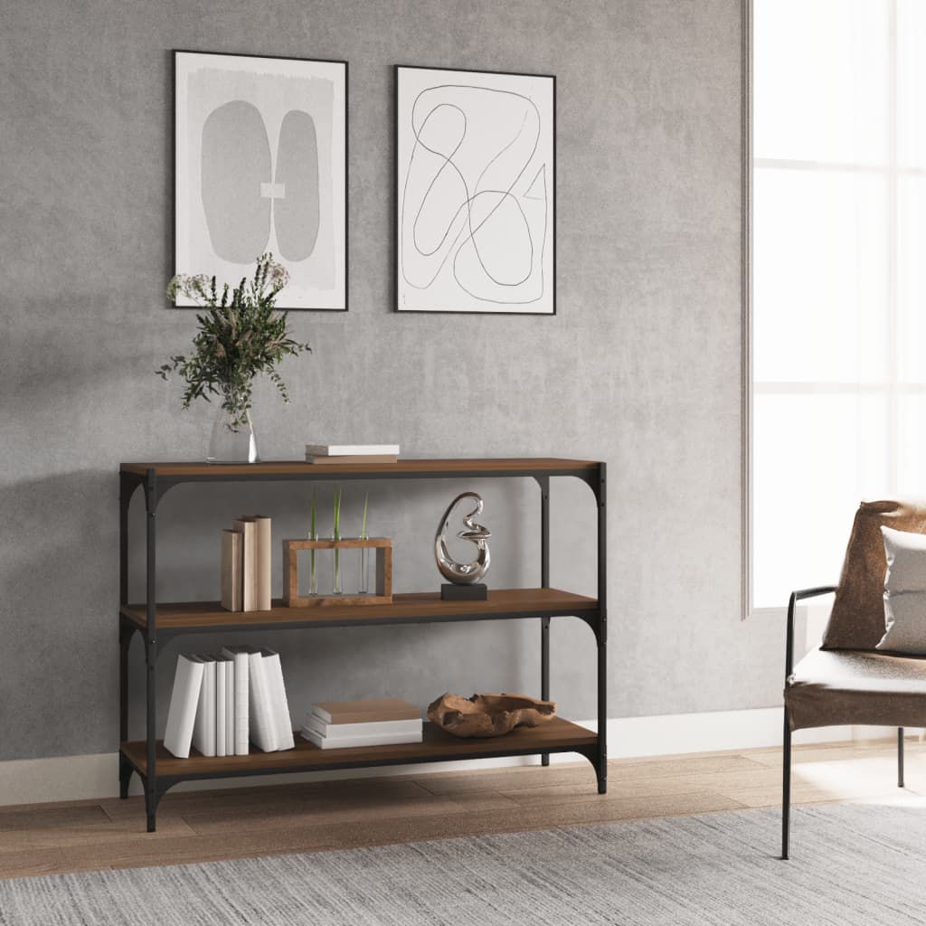 Kirjahylly ruskea tammi 100x33x70,5 cm tekninen puu ja teräs - Sisustajankoti.fi