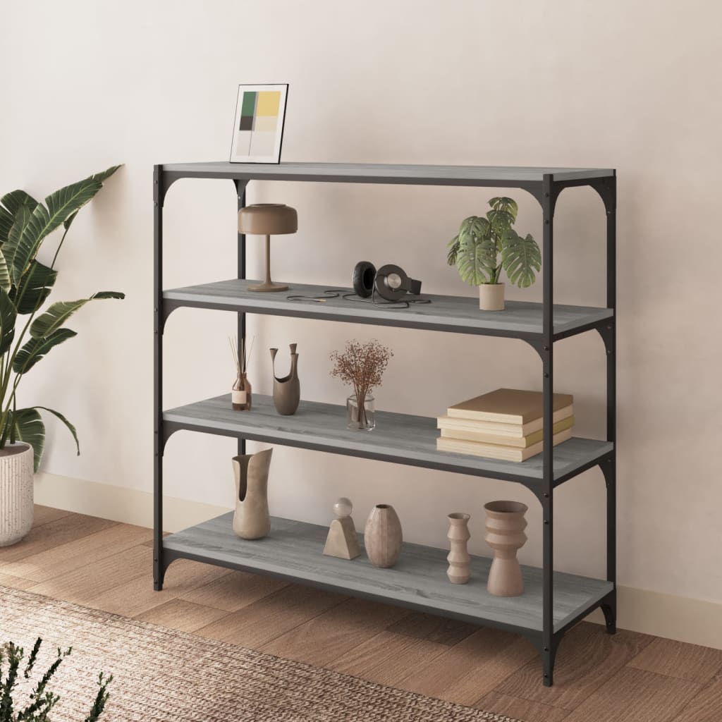 Kirjahylly harmaa Sonoma 100x33x100 cm tekninen puu ja teräs - Sisustajankoti.fi