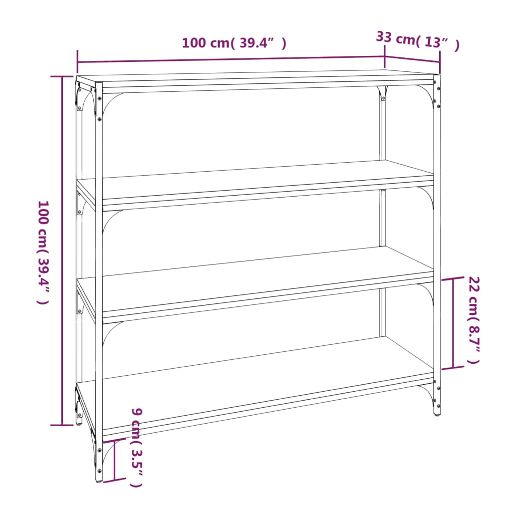 Kirjahylly harmaa Sonoma 100x33x100 cm tekninen puu ja teräs - Sisustajankoti.fi
