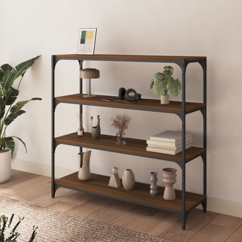 Kirjahylly ruskea tammi 100x33x100 cm tekninen puu ja teräs - Sisustajankoti.fi