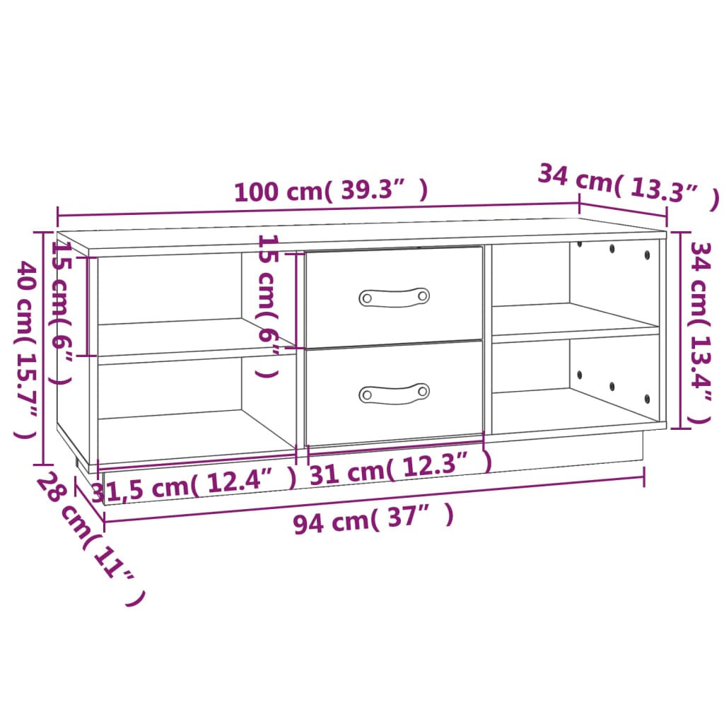 TV-taso musta 100x34x40 cm täysi mänty - Sisustajankoti.fi