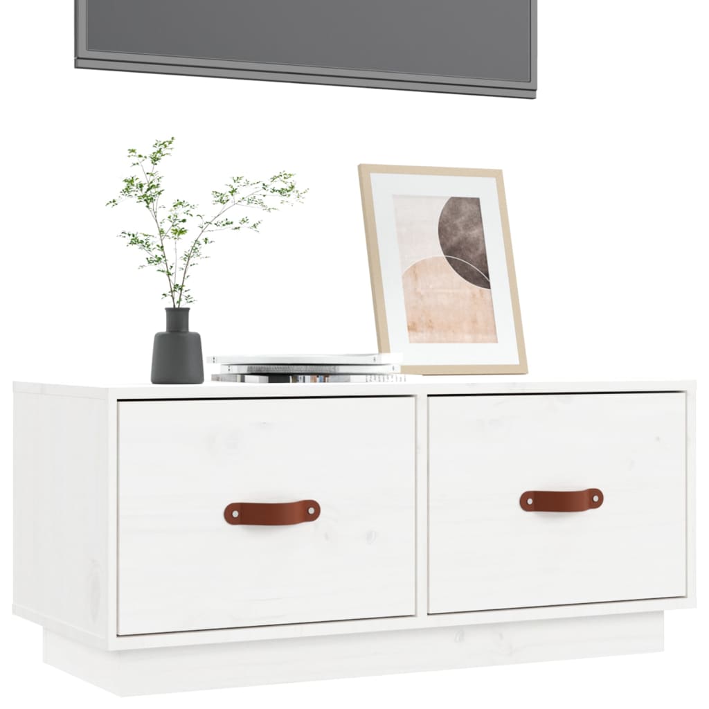 TV-taso valkoinen 80x34x35 cm täysi mänty - Sisustajankoti.fi
