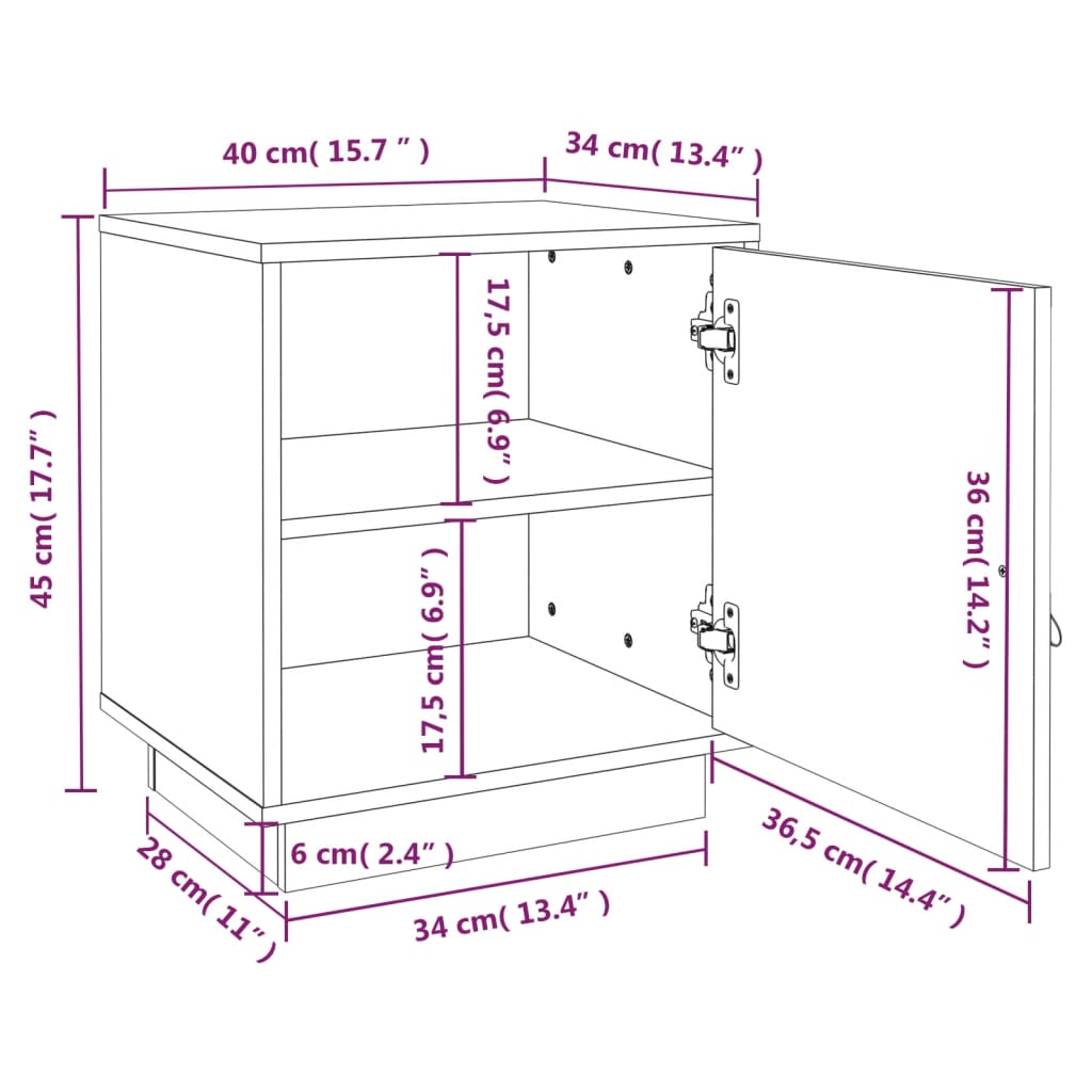 Yöpöydät 2 kpl harmaa 40x34x45 cm täysi mänty - Sisustajankoti.fi