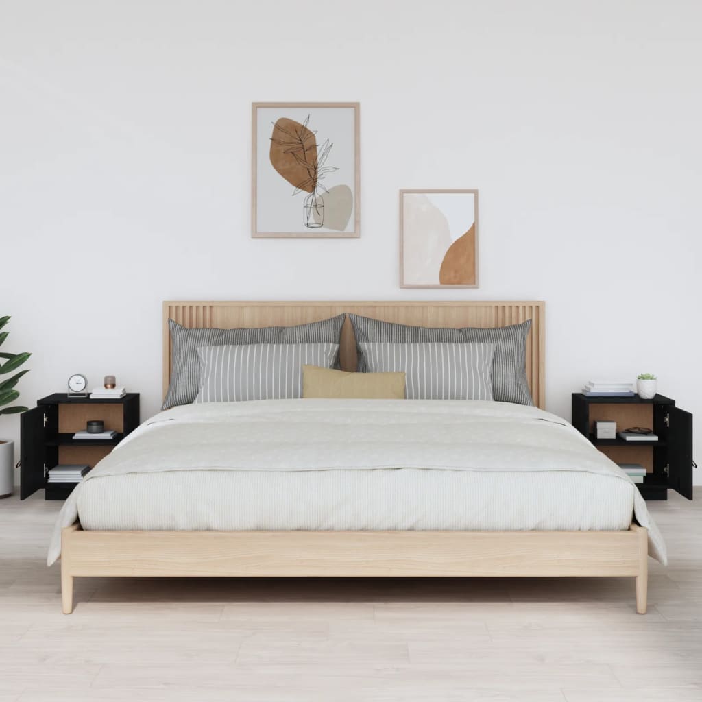 Yöpöydät 2 kpl musta 40x34x45 cm täysi mänty - Sisustajankoti.fi