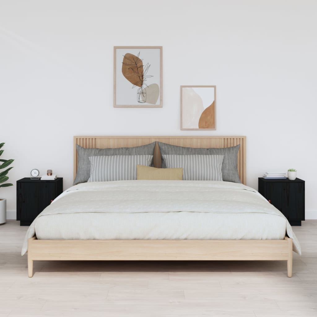 Yöpöydät 2 kpl musta 40x34x45 cm täysi mänty - Sisustajankoti.fi