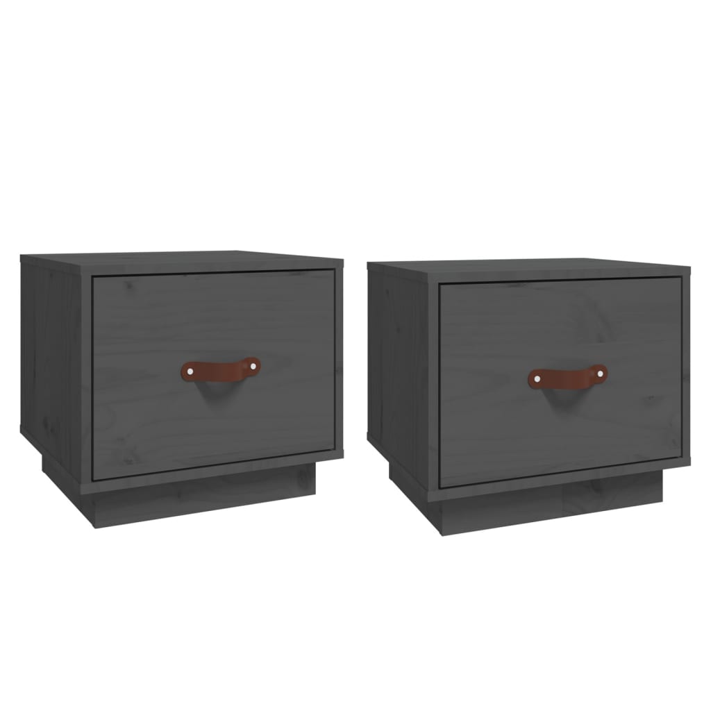 Yöpöydät 2 kpl harmaa 40x34x35 cm täysi mänty - Sisustajankoti.fi