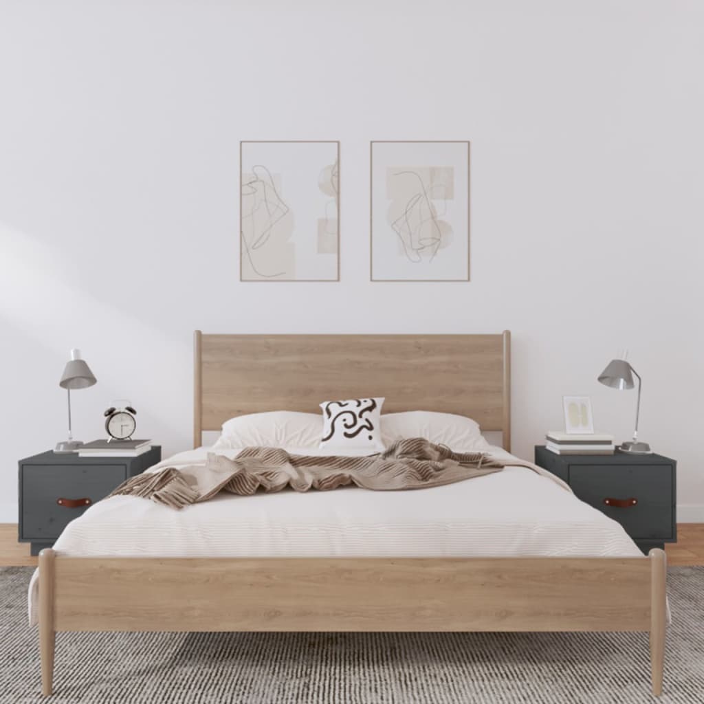 Yöpöydät 2 kpl harmaa 40x34x35 cm täysi mänty - Sisustajankoti.fi