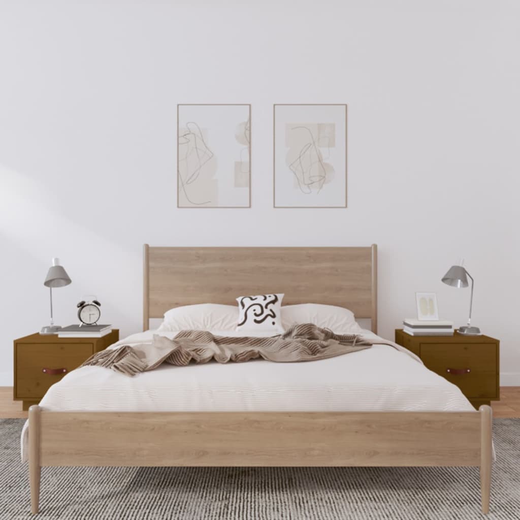 Yöpöydät 2 kpl hunajanruskea 40x34x35 cm täysi mänty - Sisustajankoti.fi