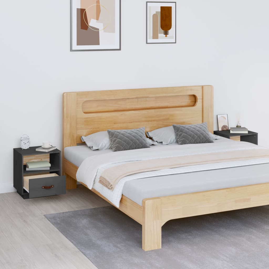 Yöpöydät 2 kpl harmaa 40x34x45 cm täysi mänty - Sisustajankoti.fi