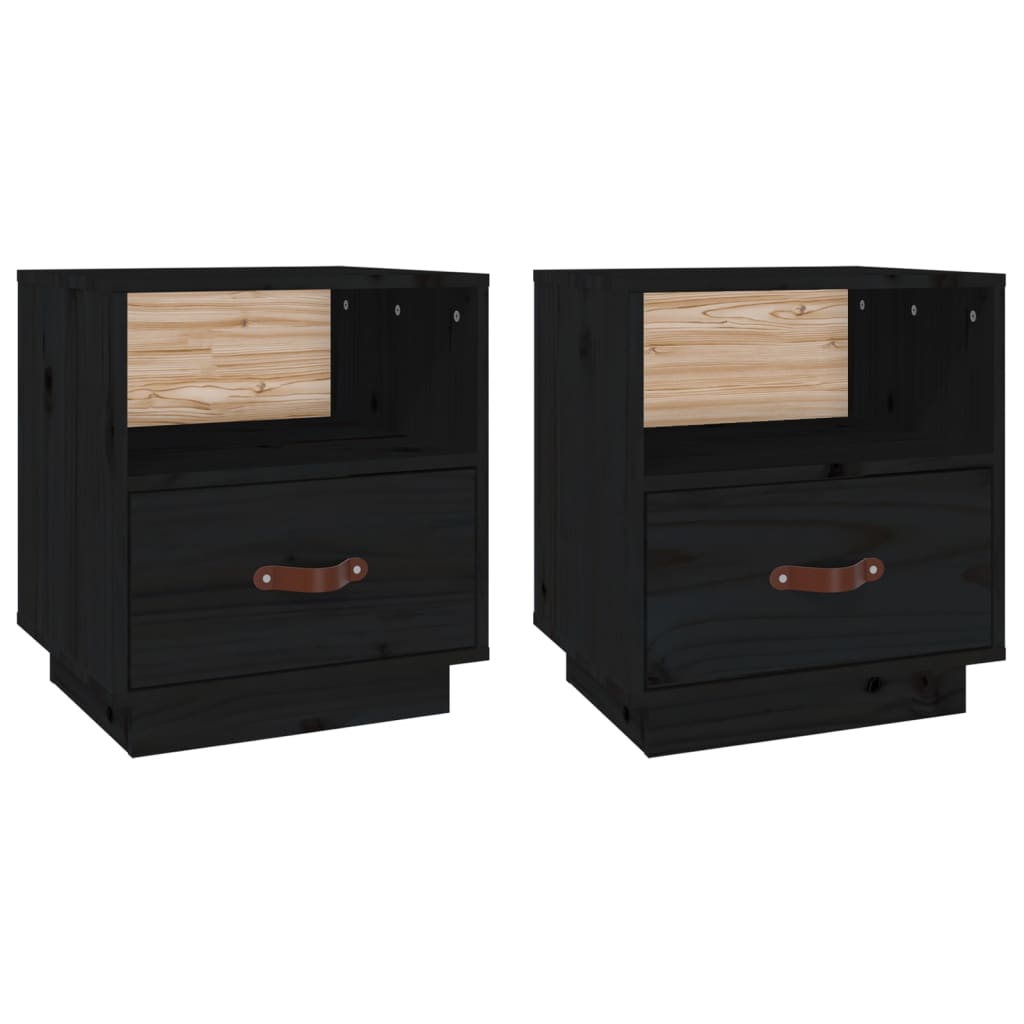 Yöpöydät 2 kpl musta 40x34x45 cm täysi mänty - Sisustajankoti.fi