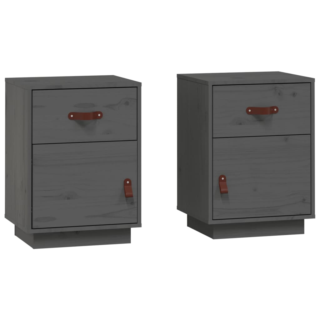 Yöpöydät 2 kpl harmaa 40x34x55 cm täysi mänty - Sisustajankoti.fi