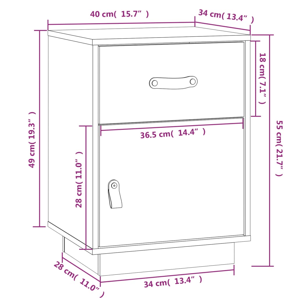 Yöpöydät 2 kpl harmaa 40x34x55 cm täysi mänty - Sisustajankoti.fi