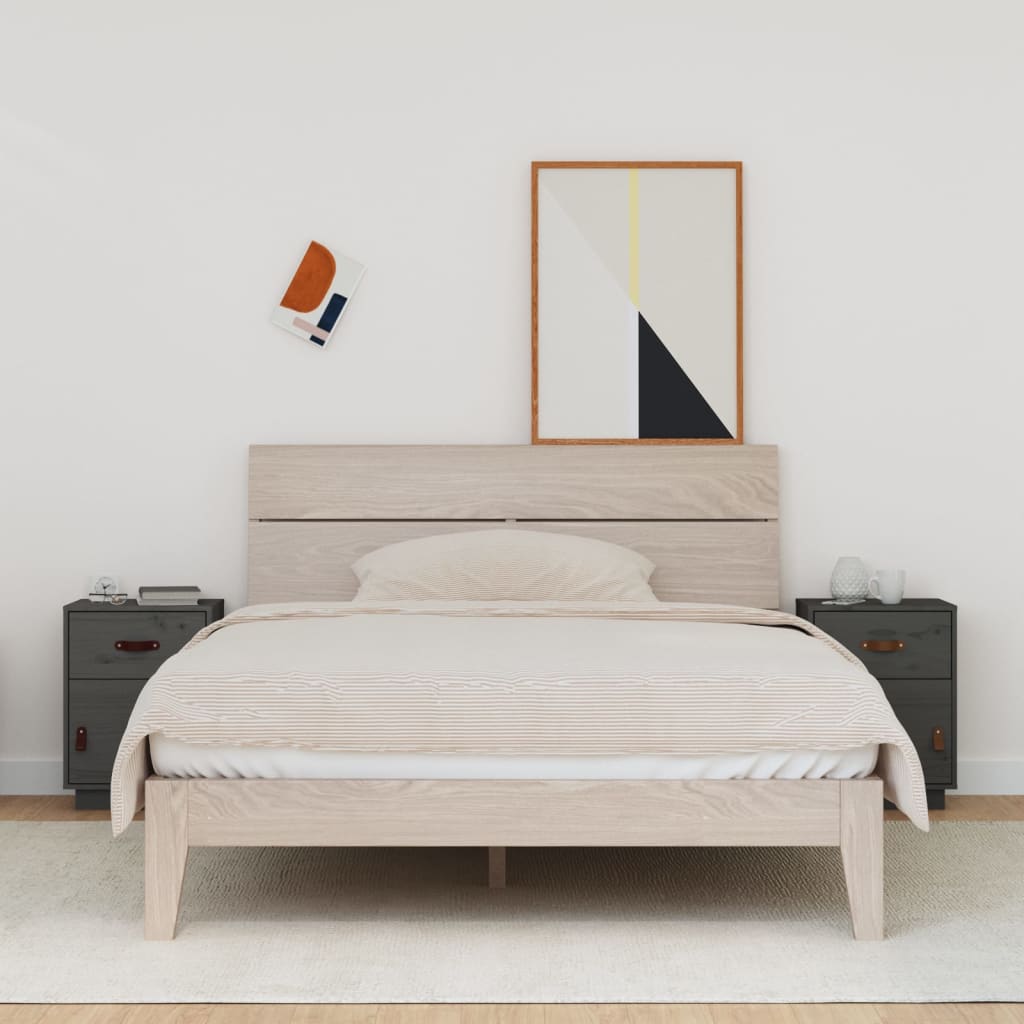 Yöpöydät 2 kpl harmaa 40x34x55 cm täysi mänty - Sisustajankoti.fi