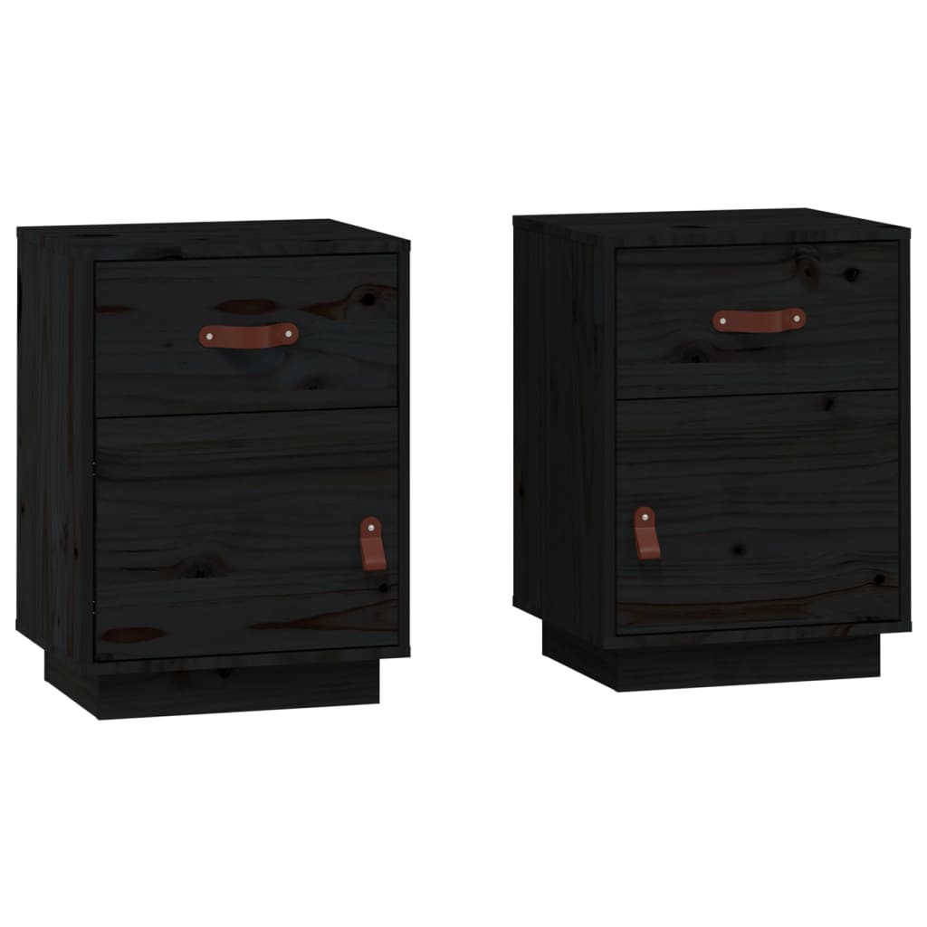 Yöpöydät 2 kpl musta 40x34x55 cm täysi mänty - Sisustajankoti.fi
