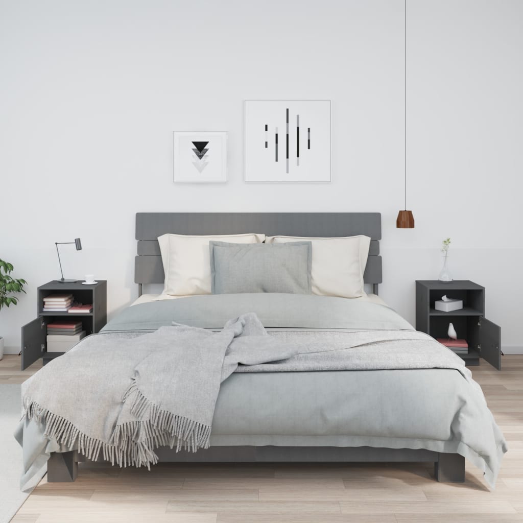Yöpöydät 2 kpl harmaa 40x34x55 cm täysi mänty - Sisustajankoti.fi