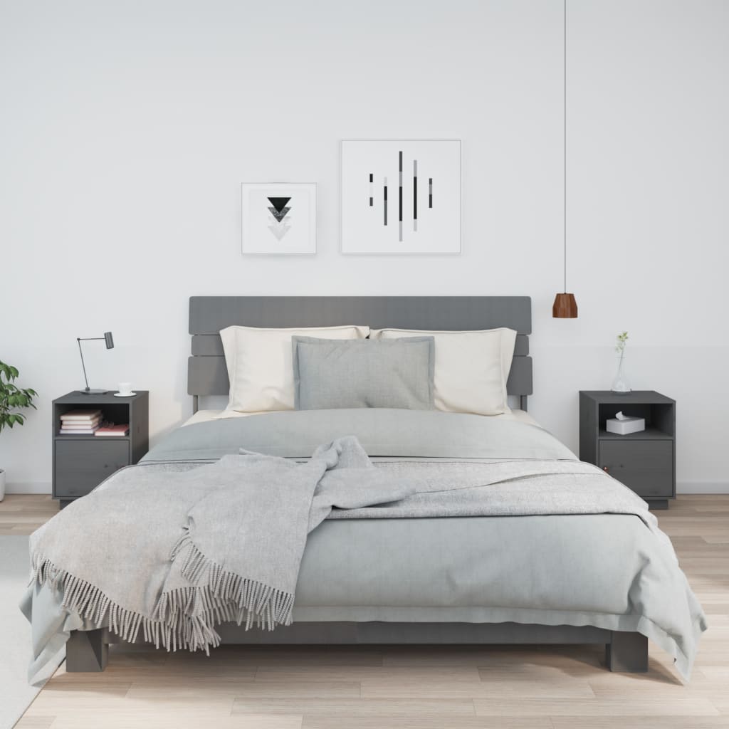 Yöpöydät 2 kpl harmaa 40x34x55 cm täysi mänty - Sisustajankoti.fi
