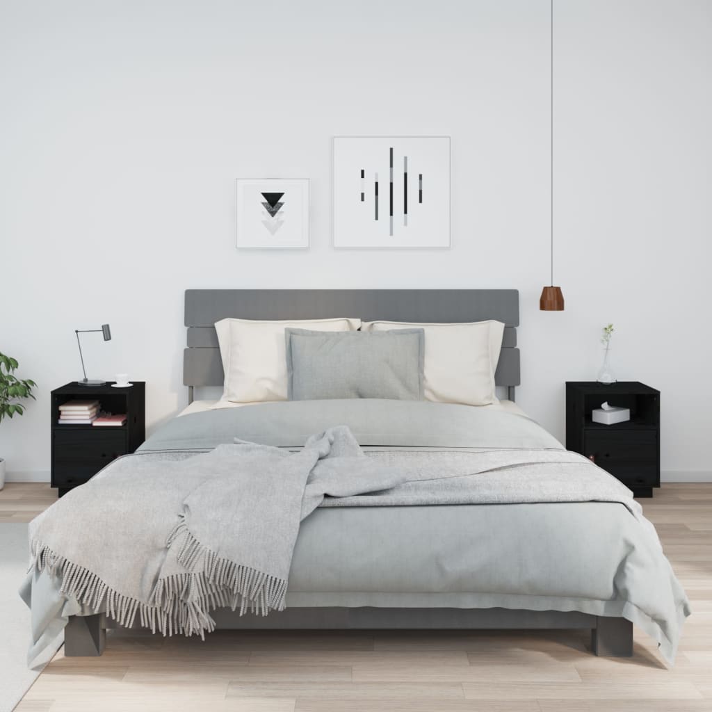 Yöpöydät 2 kpl musta 40x34x55 cm täysi mänty - Sisustajankoti.fi
