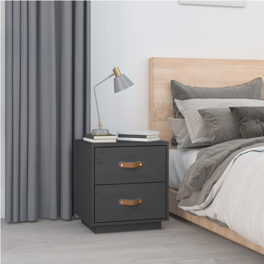 Yöpöydät 2 kpl harmaa 40x34x45 cm täysi mänty - Sisustajankoti.fi